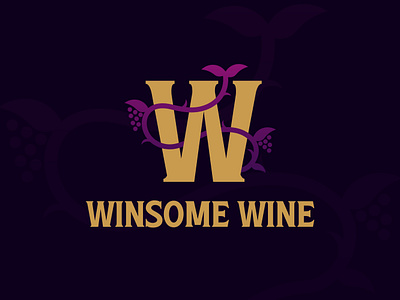 Winsome Wine Logo alcohol beverage branding design gold grapes graphic design illustration logo luxury minimal vector vines wine