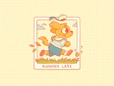 Running Late cartoon character design childrens book cute dog flowers graphic design illustration kawaii kazmology kidlit polaroid procreate run cycle running sailor skipping