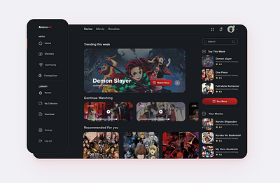 Anime Streaming app animation dashboard streaming app ui app