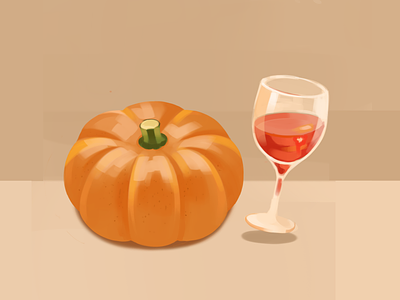 Pumpkin and wine 2d adobe adobe photoshop artist cg concept art cute digital art digital illustration glass illustration art illustrations orange pumpkin pumpkin and wine red wine sketch still life wine yellow