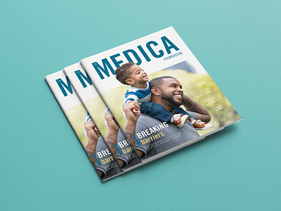 Medica Annual Report annual annual report barrier booklet break breaking charity cover design foundation indesign layout magazine magazine cover medica nonprofit photoshop print report spread