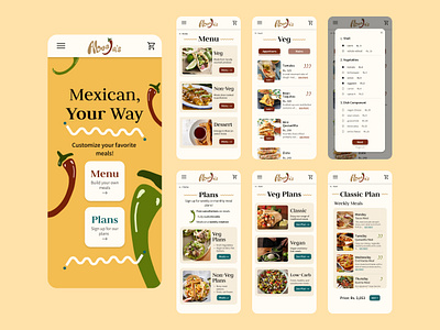 Screens for a Mexican cloud kitchen branding design graphic design illustration logo mobile app ui ux