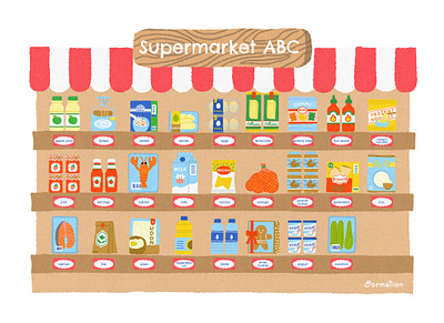 ABC at the Store abc alphabet digital art digital illustration drawing food foodie grocery grocery shopping illustration jormation kids procreate school supermarket