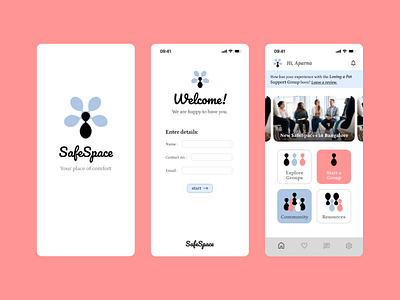 SafeSpace: an app for support groups design figma logo mobile app ui ux