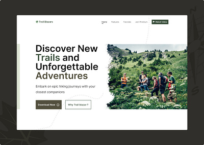 Landing Page Design : Hiking App adventure appdesign hero section hikingapp nature outdoor trail ui ux web design