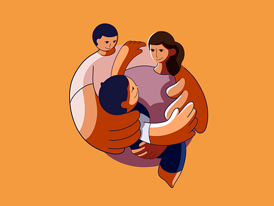 family 2d art character children family father flat illustration love mather orange raster together yellow