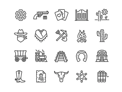 Wild West app brand cowboy design icon icons illustration line logo mark train ui west western wild west