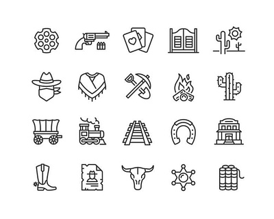 Wild West app brand cowboy design icon icons illustration line logo mark train ui west western wild west