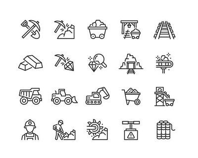 Mining app brand coal design icon icons illustration line logo mark mine mining transportation ui