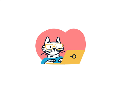 Sending mails 2d after effects animation cat character computer cute gif glasses happy illustration json kawaii loop lottie mail motion stroke work working