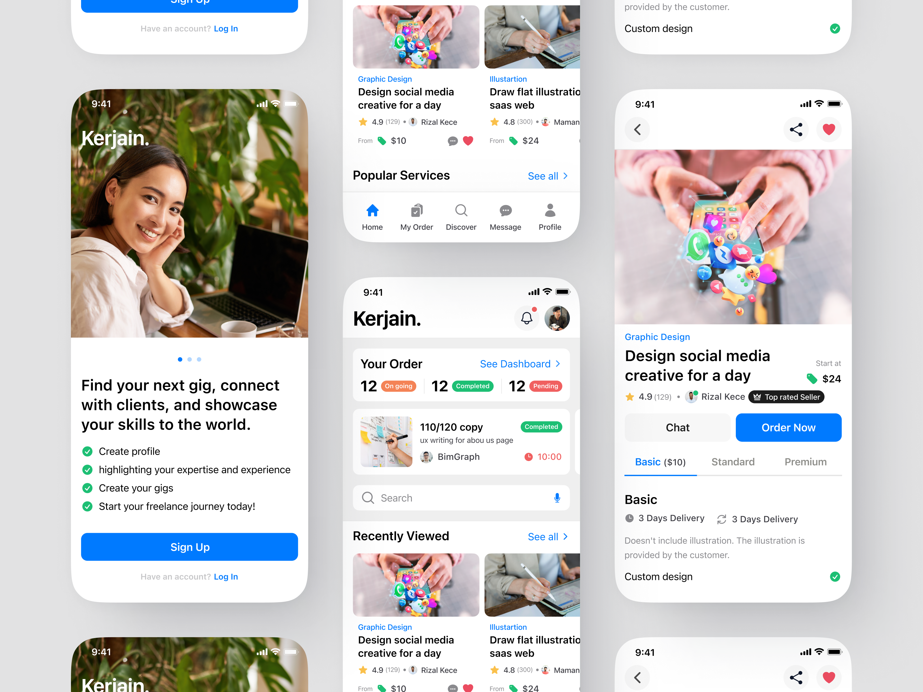 Kerjain. - Freelance Platform app app design application clean design fiverr freelance freelancer hire designer hiring job job seeker mobile mobile design modern project ui uiux upwork ux