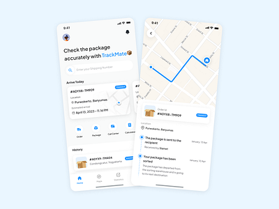 TrackMate - Package Tracking App app clean courier delivery design interaction location maps minimal package packaging parcell shipping track tracking ui ux