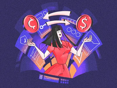 Crypto Exchange Illustration bank banking bitcoin blockchain character crypto cryptocurrency eth ethereum ewallet exchange finance fintech flat illustration investment money trade trading