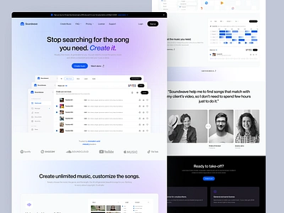 Soundwave - Music Generator AI Landing Page ai ai landing page ai platform card clean design copyright design landing page music creator music generator ui ui design uiux