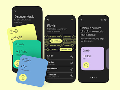 Futurhythm - Futuristic Music App for an Immersive Listening app futuristic genre interface kpop listening minimal mobile mobile app playlist podcast product ui ux