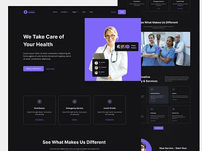 Sawal - Medical Page / Dark Mode care clinic design diagnosing diagnostic doctor health health care healthcare home page hospital lab landing page medical medical care medicine therapist therapy ui web design