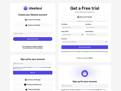 Sign up create account free trial ideateui log in register sign in sign up ui ux