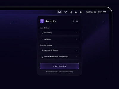 Screen Recorder app application camera clean clean ui command design ios irakli lolashvili macbook macos mic microphone plugin record recorder screen start ui