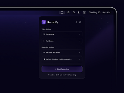 Screen Recorder app application camera clean clean ui command design ios irakli lolashvili macbook macos mic microphone plugin record recorder screen start ui