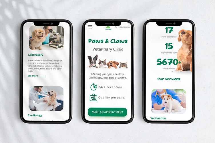 Landing page & mobile version for vet clinic paws&claws design by Olga