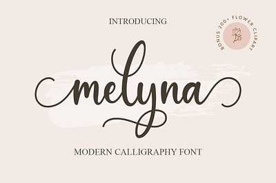 Melyna Font beautiful beauty design display elegant feminine flower font handwritten invitation logo lovely magical rainbow script signature stylish wedding