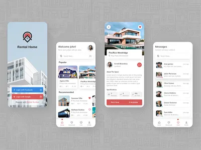 Rental Home App app design buy chat design flat design home message minimal profile rent sell trending ui uiux ux