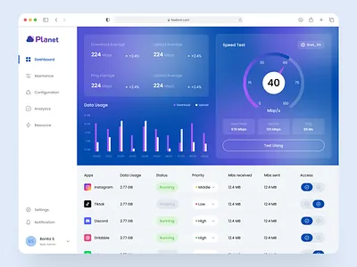 Planet Internet Service - Dashboard analytics aplikasi data design homepage internet landingpage mobile monitor provider speed test ui website website design