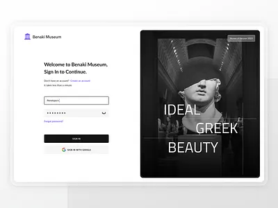 Benaki Sign In app black clean log in minimalism museum sign in ui ux web web app