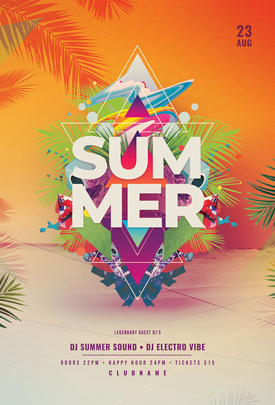 Summer Flyer beach creative download envato exotic flyer graphic design graphicriver lounge photoshop poster psd summer flyer template tropical