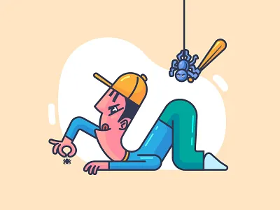 Spider Hunter cartoon concept funny hunter illustration illustrator isometric lineart minimal spider vector