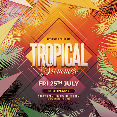 Tropical Summer Flyer abstract beach download envato flyer graphic design graphicriver lounge palms poster psd summer template tropical