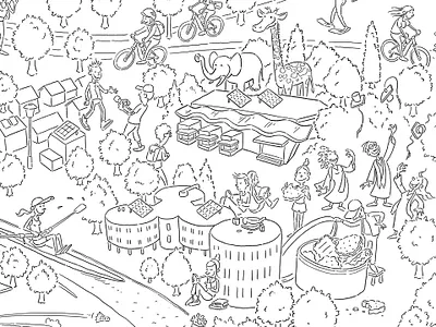 Duisburg South East cartoon character design comic hand drawn hidden picture illustration people wimmelbild