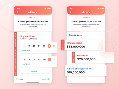 Lottery iOS Mobile App app cards gradient ios lottery mobile numbers ui