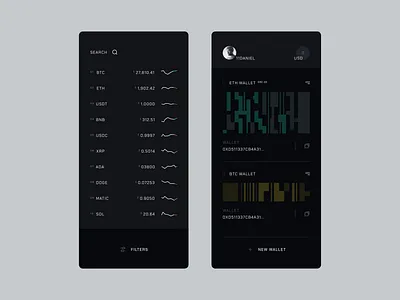 Crypto Wallet barcode chart concept crypto cryptocurrency dark darkmode design minimal mobile qrcode trade trading ui uidesign userinterface wallet