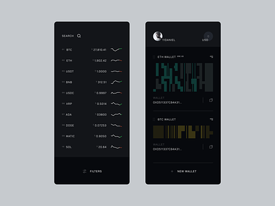 Crypto Wallet barcode chart concept crypto cryptocurrency dark darkmode design minimal mobile qrcode trade trading ui uidesign userinterface wallet