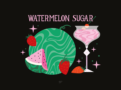 Watermelon Sugar black design drinks font design food green illustration lettering pink summer watermelon
