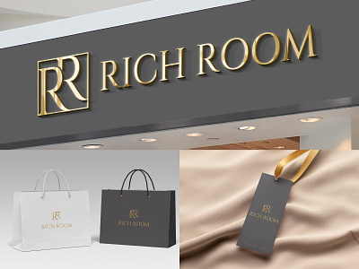 Logo for women's clothing store Rich Room bag branding clothing design gold graphic design grey identity label logo rich room store vector womens