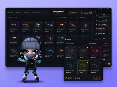 SkinWaste - Inventory & Deposit app bitcoin blockchain case casino crush crypto crypto casino csgo design gambling game ui interface ui mobile modal window nft payment ui ux web design