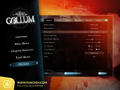 The Lord of the Rings: Gollum UX - Options menu game icon design game ui game user experience game user interface game ux