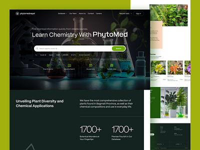 Phytomed: Unlocking Nature's Secrets through the Power of Plants botany branding design landing page leaves medical plants ui ux web design