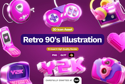 3D Retro 90's Illustration 3d animation branding design download elements free free download graphic design illustration logo ui