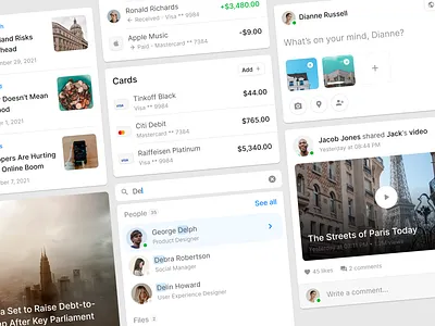 Dashboard Cards blog dashboard design system figma finance form post search search bar social ui uikit upload