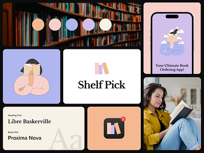 Book Ordering App: Shelf Pick 📖 app branding design fonts illustration logo mobileapp pastel colors trending typography ui uidesign uiux uxui