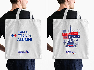 Design and print of Tote bags for Campus France branding graphic design logo
