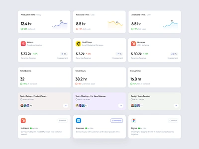 TimeTracker - Data/Stat Cards app calendar cards components data elements integration light minimal product saas schedule stat team time ui ui elements ux web app