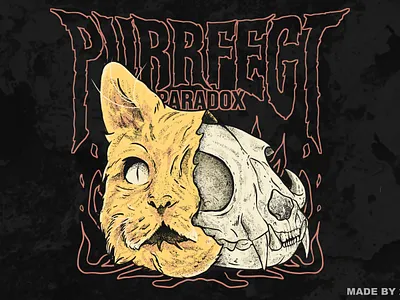 PurrFect Paradox | Premade Illustration apparel design art artwork available for purchase brand identity branding cat clothing design graphic design illustration premade design skull t shirt t shirt design yellow