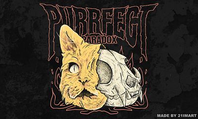 PurrFect Paradox | Premade Illustration apparel design art artwork available for purchase brand identity branding cat clothing design graphic design illustration premade design skull t shirt t shirt design yellow