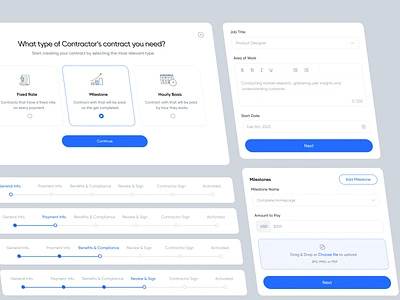 ProDeel - Contract/Stepper Component app card clean design field input field minimal modal product progress saas slide slider step stepper steps ui upload web app widgets