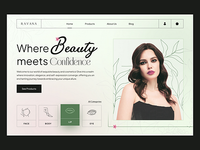 Beauty and Cosmetics Products Shop Landing Page beauty buy concept confidence creative design designer interface landing landing page minimal online product store ui user interface ux visual website