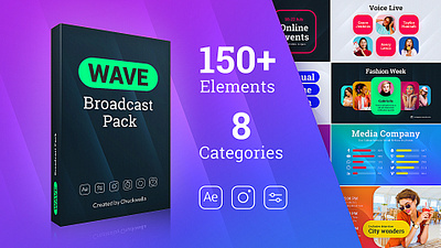 Wave | Broadcast Pack (AE Template) aftereffects background bigtitles corporate design infographics instagram intro logo logoreveal motiondesign motiongraphics opener production slides social template titles transitions typography